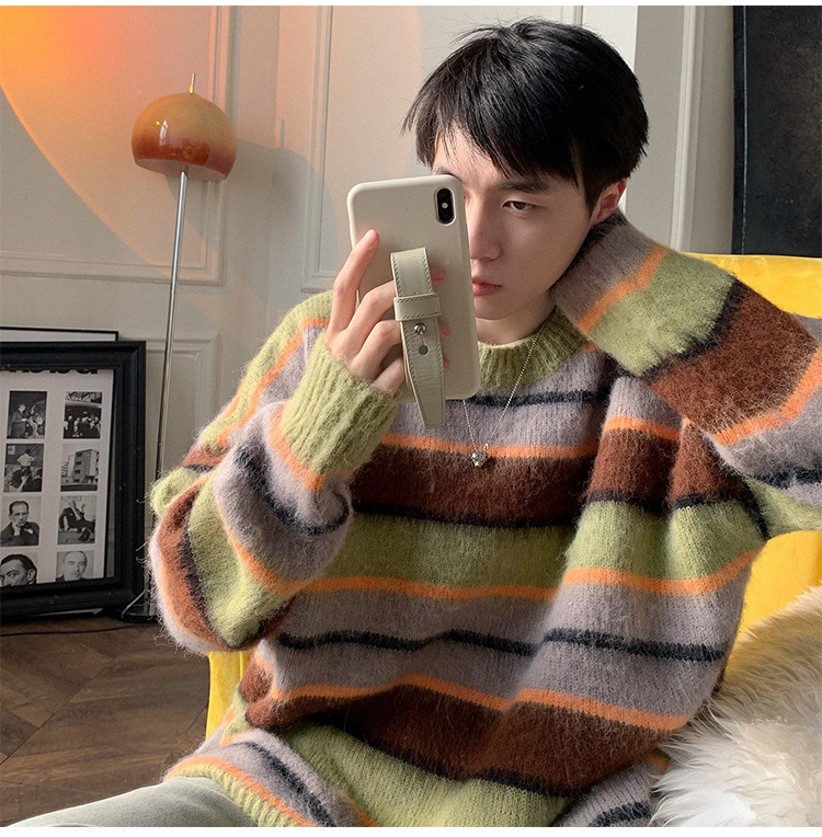 Knitwear Slouchy Round Neck Pullover Linen Coat Men