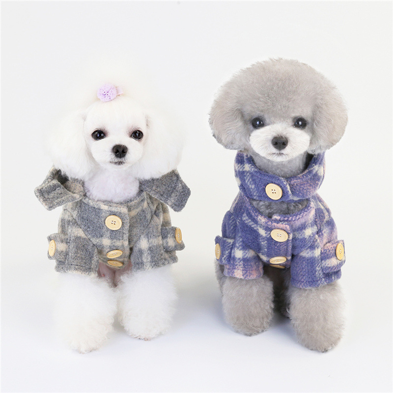 Autumn And Winter Warm Two-legged Clothes For Dogs Simple And Fashionable Woolen Plaid