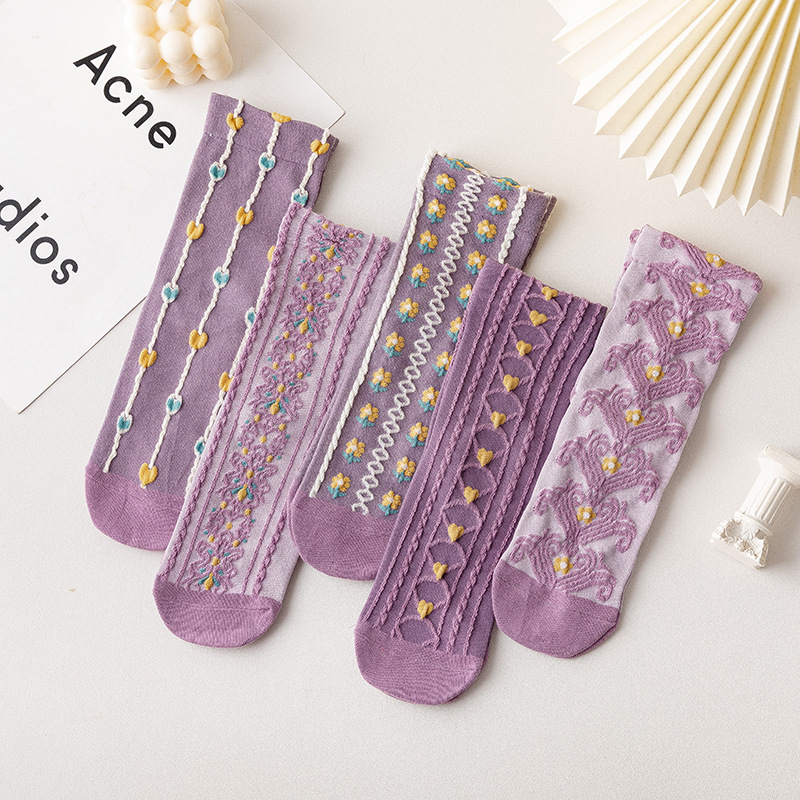 Purple Jacquard Thin Women's Cotton Socks