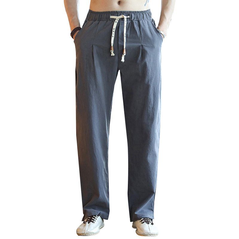 Title 7, Mens Chinese Style Linen Pants, Casual Loose F...