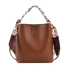 Leopard Print Silk Scarf Portable Solid Color PU Trend Personality - Brown - View 1