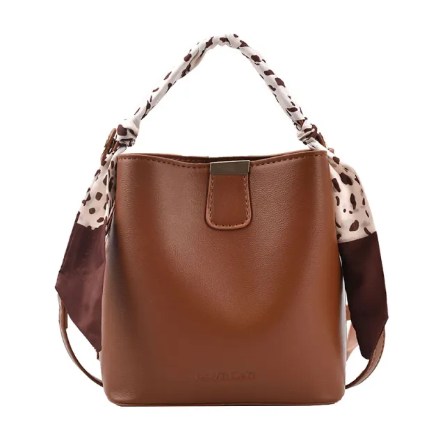 Leopard Print Silk Scarf Portable Solid Color PU Trend Personality Brown - Shop at LoveMi