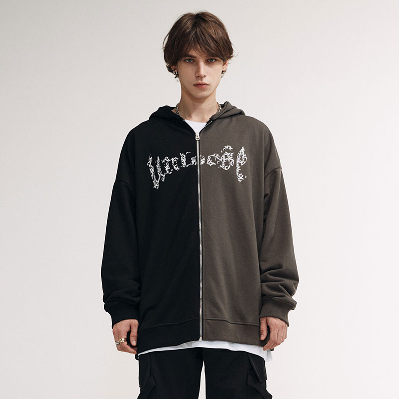 Zip High Street Sweatshirt Men's Cardigan Top Emotional Print