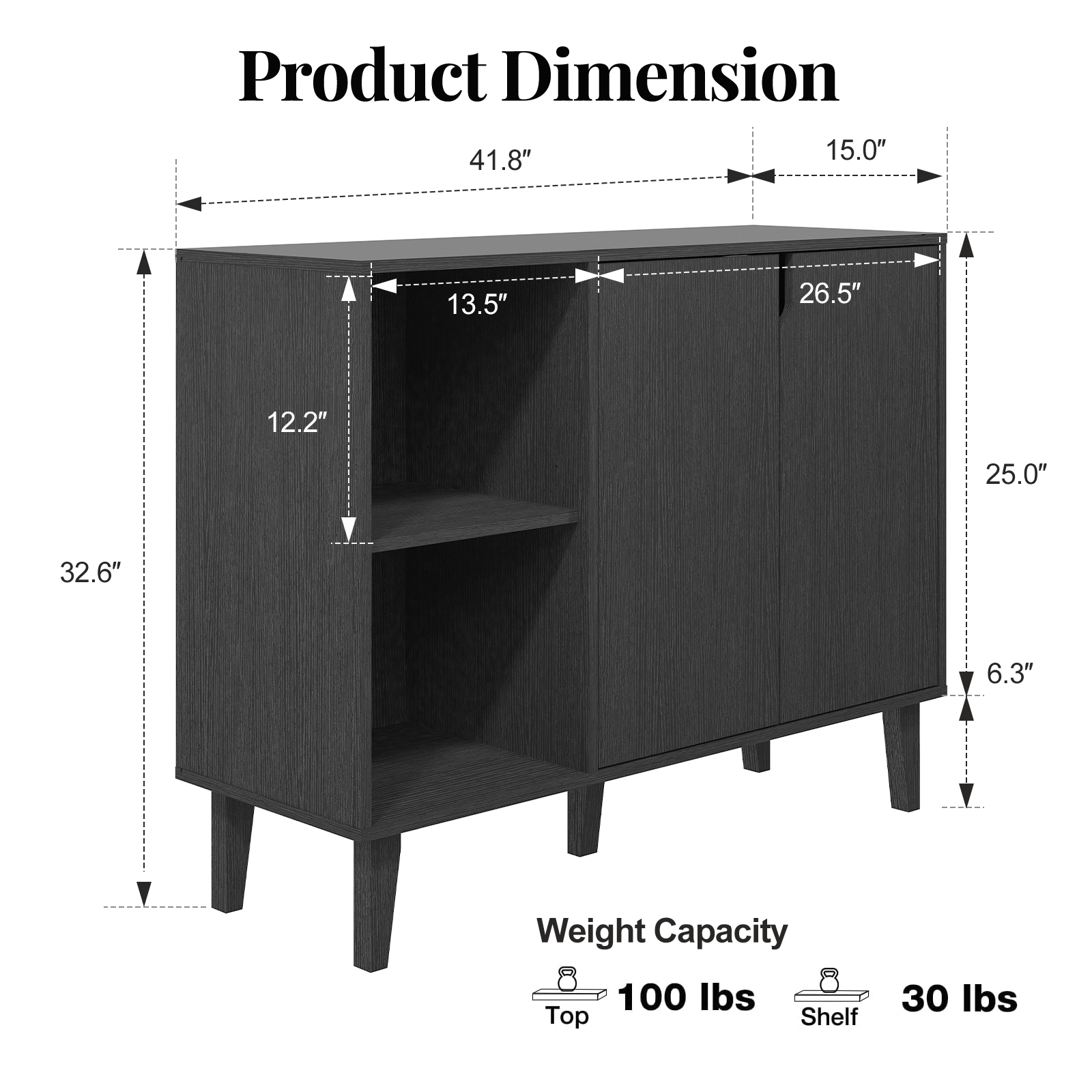 Sideboard Wood Storage Accent Cabinet TV Stand Home Bar Buffet With 2 Doors — image 3
