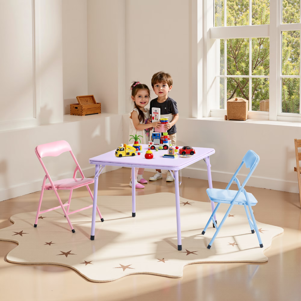 Children's Outdoor Table And Chair Set  1 Table - 2 Chairs , Foldable, Suitable For Backyard, Camping, And DIY Play, Macaron Light Color Series  Limited To 5 Orders Per Address