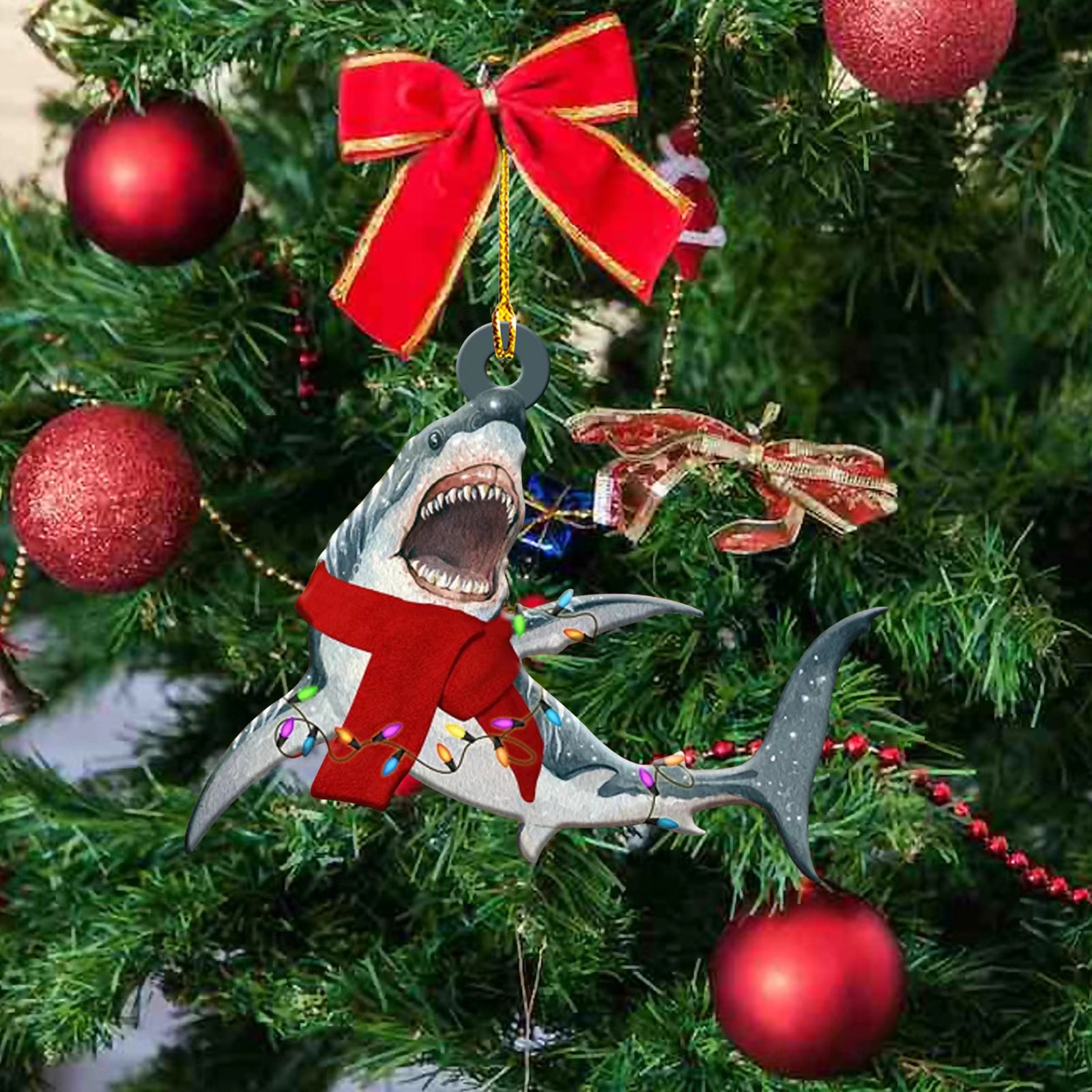 New Christmas Decoration Shark Gift Wooden Pendant Home Scene Atmosphere Decoration Christmas Tree Pendant