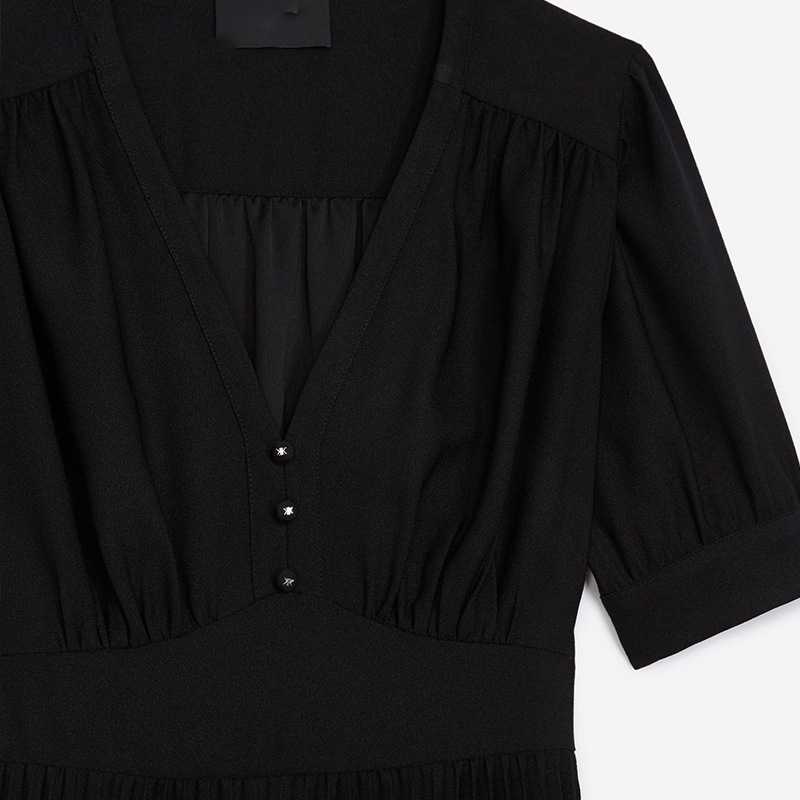 V-Neck Pleated Long Dress, picture 2 of 5
