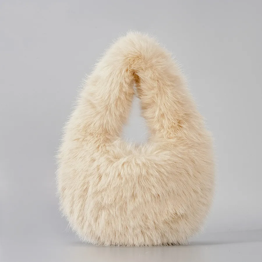 European And American Simple Imitation Fur Plush Tote Women - Apricot