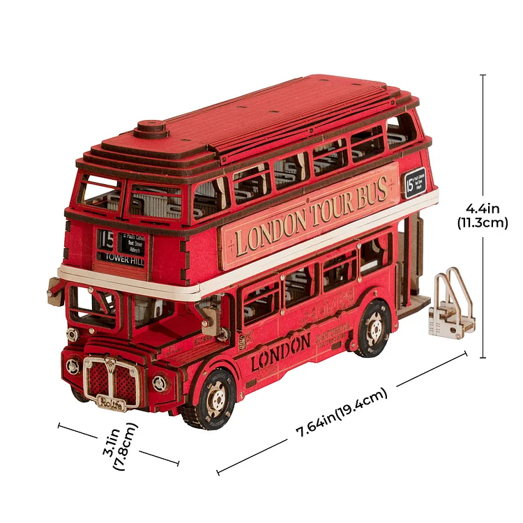 London Tour Bus 3D Wooden Puzzle Toy. Rolife 3D Puzzle Adult, DIY wooden model kit. Children 14 and older, toys. Tabletop decoration, furniture decoration, birthday, Christmas gifts. Wood piece: 255pcs; Assembly time: about 3 hours. Assembly Size: 194*78*