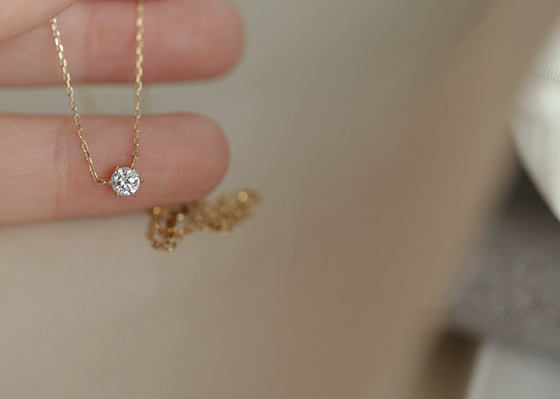 Silver Plated 14K Gold Pendant Versatile Single Diamond Clavicle Chainng Jewelry