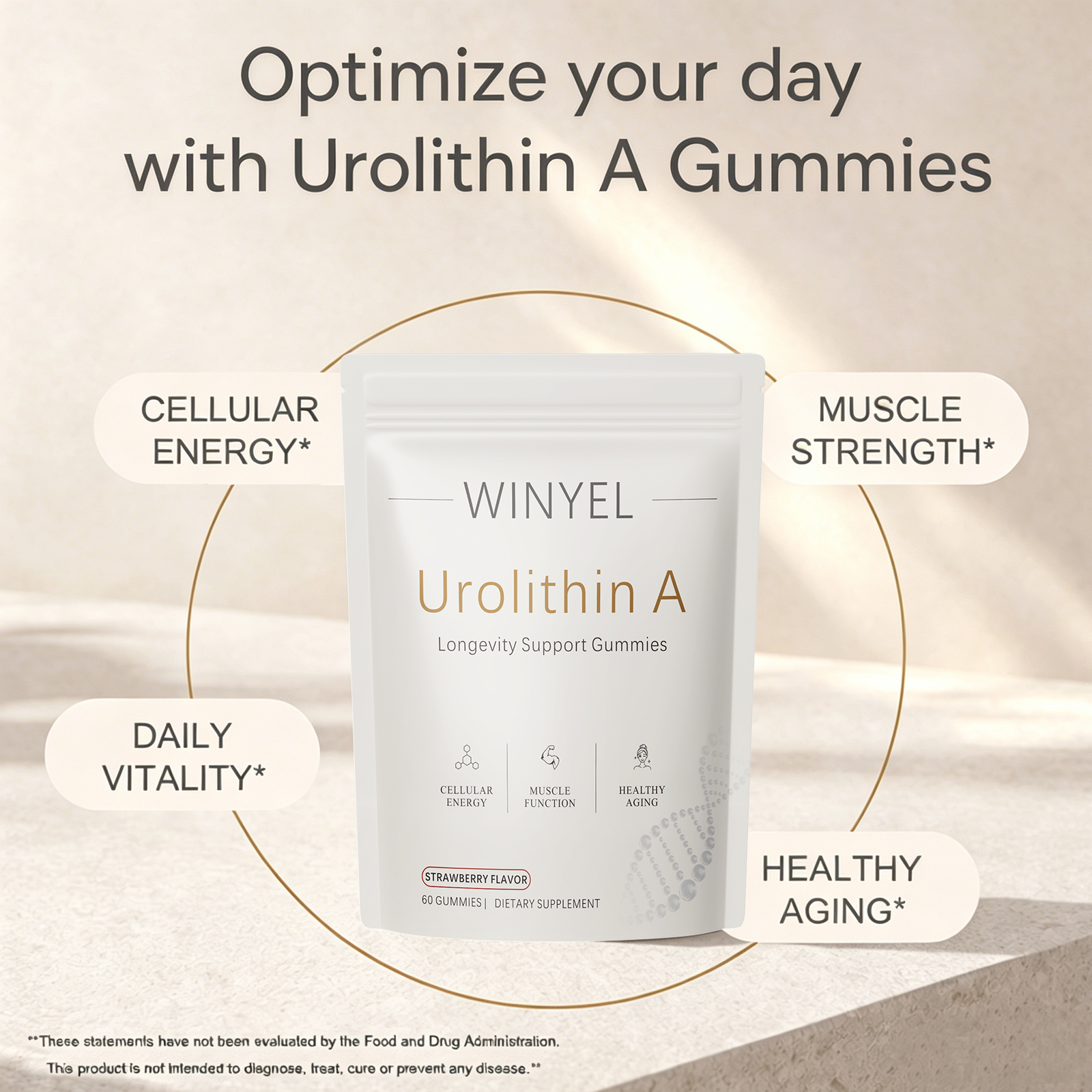 WINYEL Urolithin A Supplement Gummies - For Healthy Aging Cellular Energy Muscle Strength And Longevity - 60 Gummies — foto 7