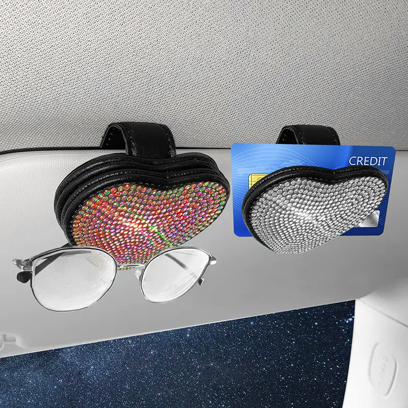 Car Leather Diamond-encrusted Sun Visor Glasses Clip