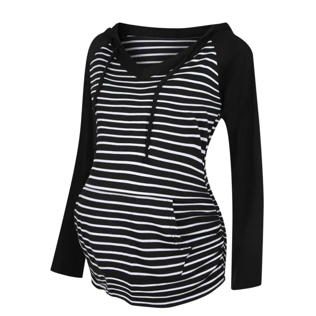 Autumn And Winter Color blocking Long sleeved Hooded Breastfeeding Jacket Stripe 2Xl - Shop at LoveMi