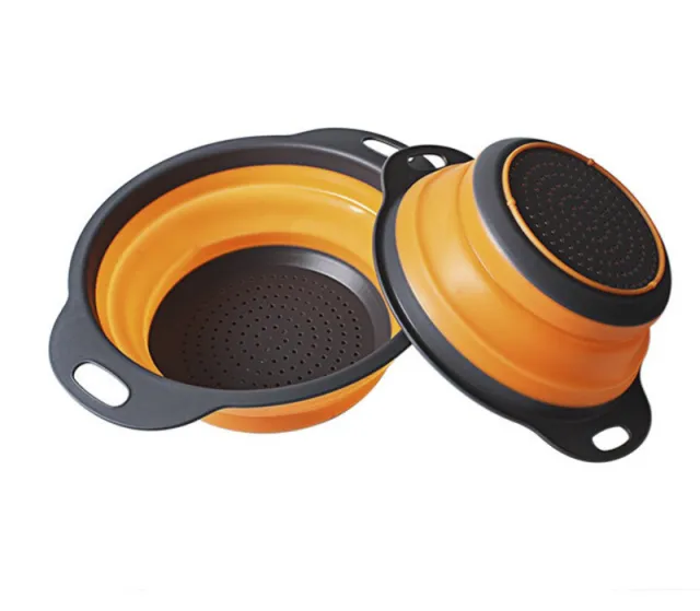 Foldable Silicone Colander Fruit Vegetable Washing Drain Basket Strainer Kitchen Collapsible Silicone Colander Baskets Orange - Shop at LoveMi