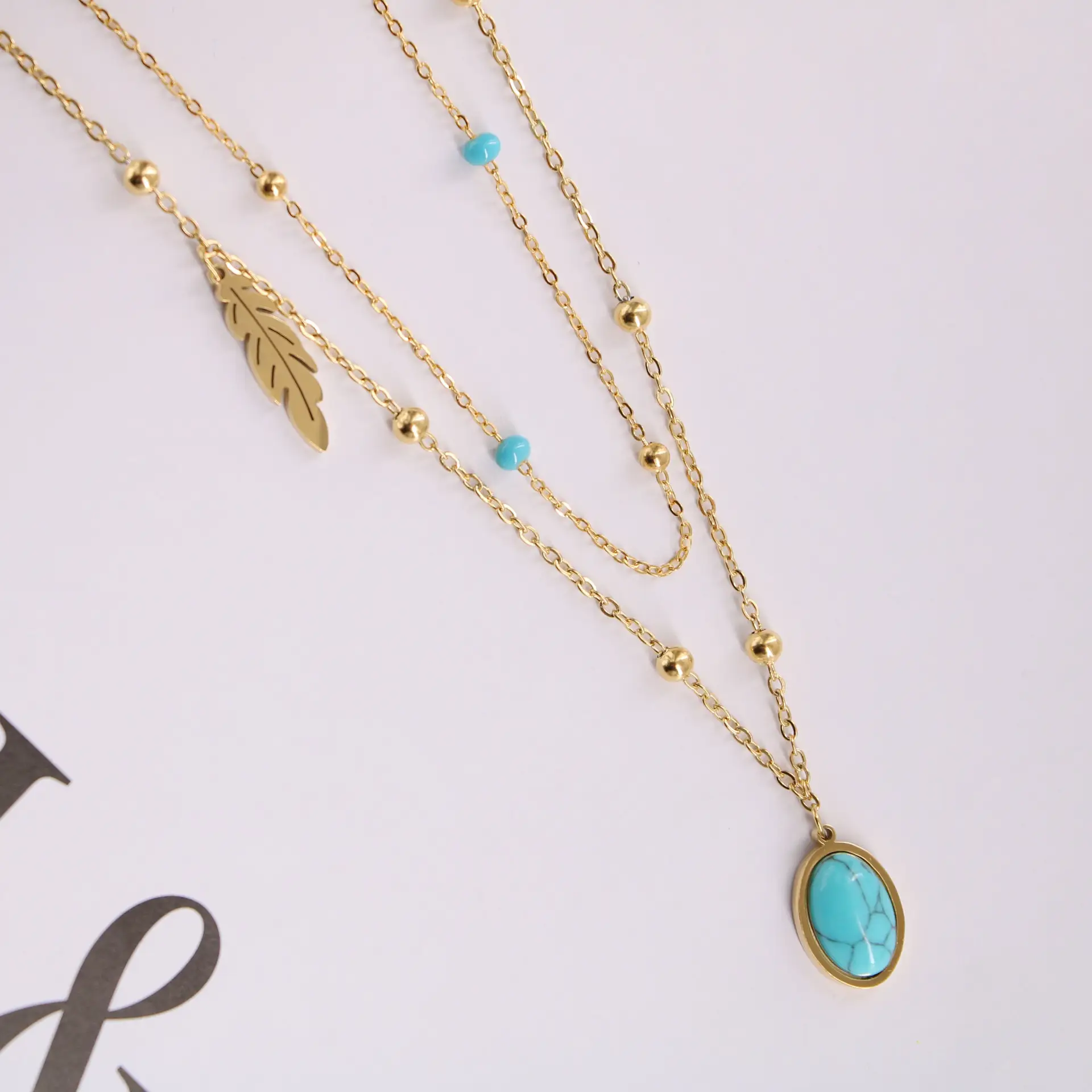 Natural Turquoise Oval Double Necklace Female