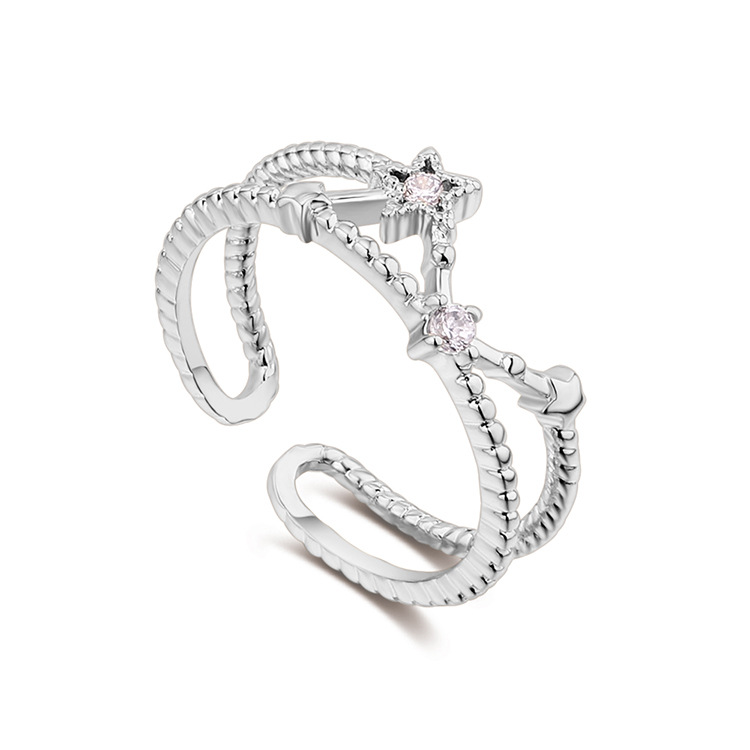 Personality Micro-inlaid Zircon Five-pointed Star Hollow Ring