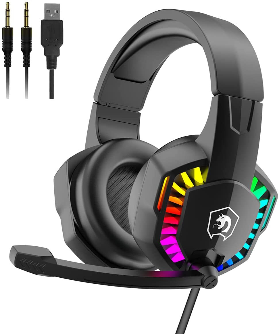 Wired Gaming Headset With Rainbow RGB Backlight Retractable Stereo Sound For PS4