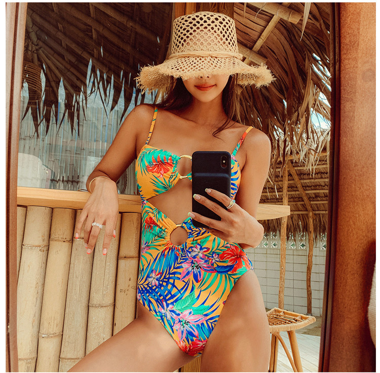 Backless Cutout Print Swimsuit Spa Resort Swimming - Image 6