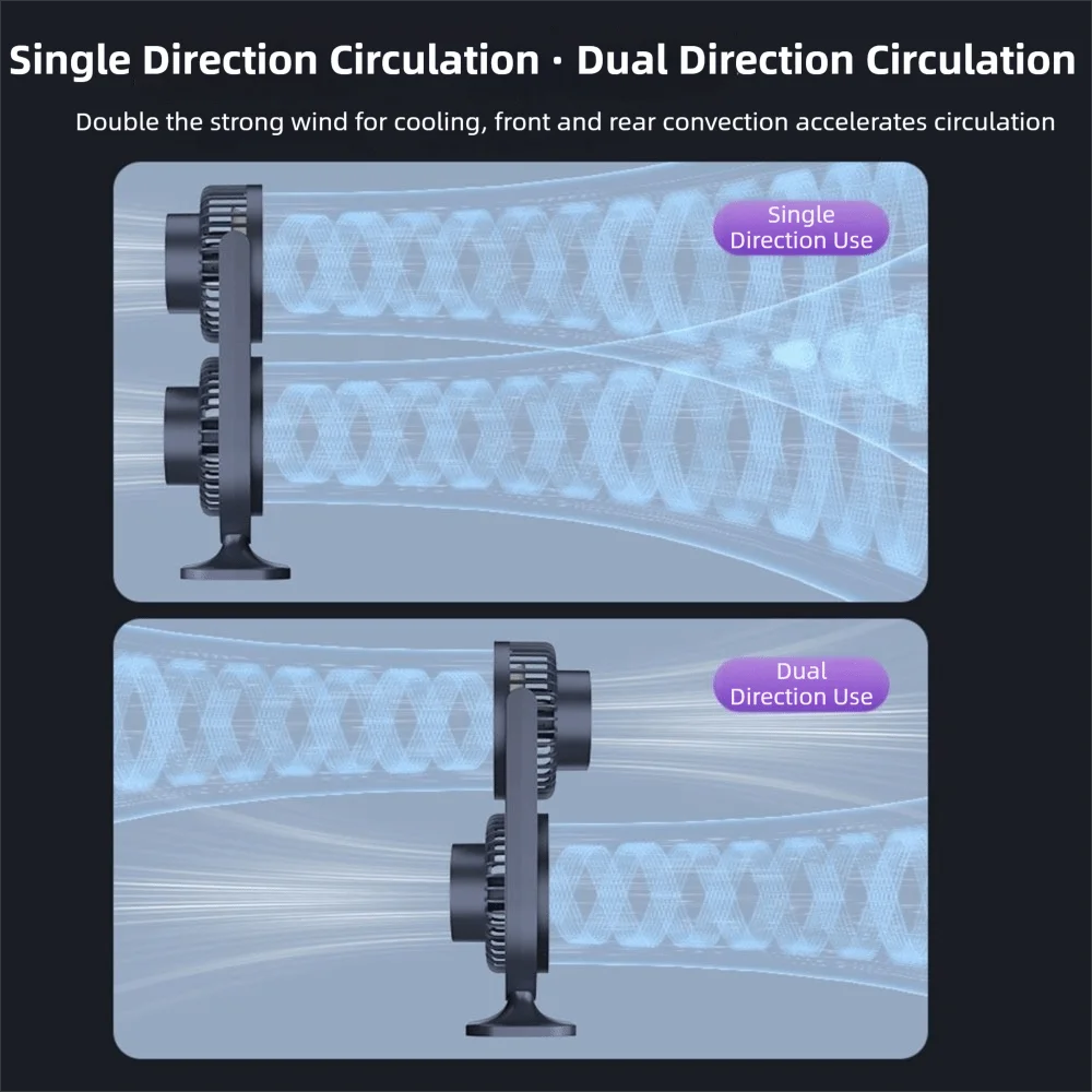 5 Gear Dual-Head Desktop Fan USB Rechargeable Low Noise Double Head Desk Fan Night Light Independent Control — foto 2