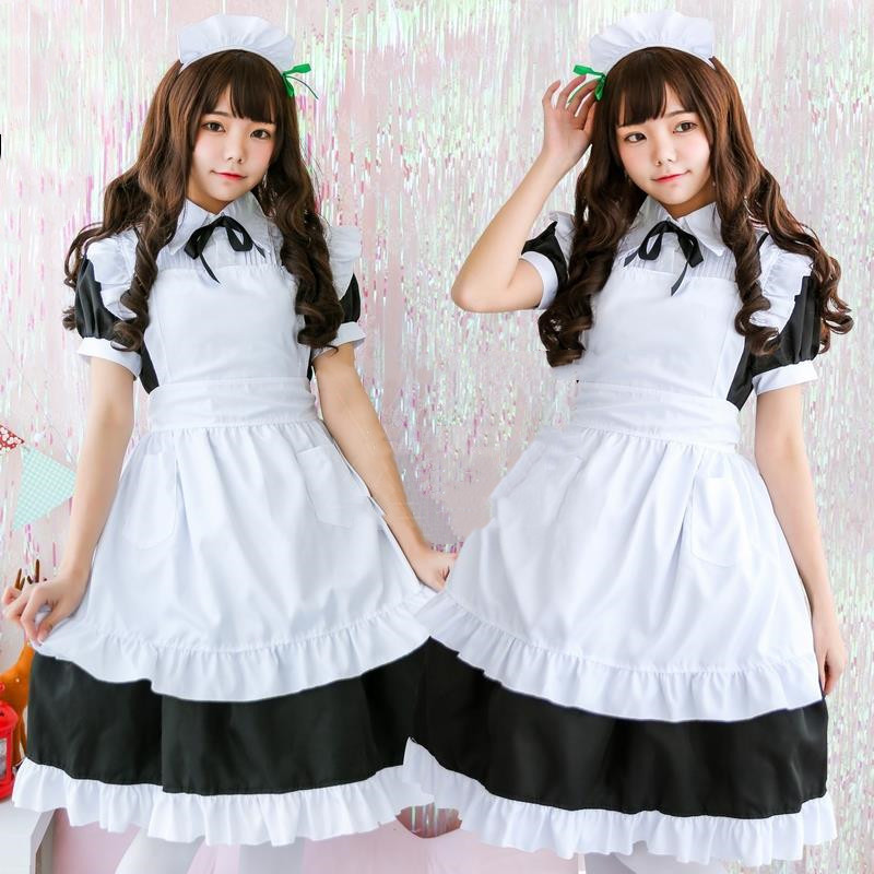 Women's Lady's Rai Black Maid Maid Daily White LilyDress