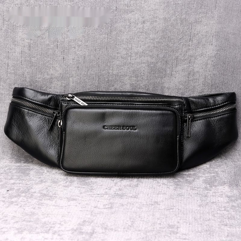 Nou Bărbați Diagonală Cross Toe Layer Piele de vacă Multifuncțional Single Shoulder Crossbody Bag Piept Bag La modă Retro - Negru