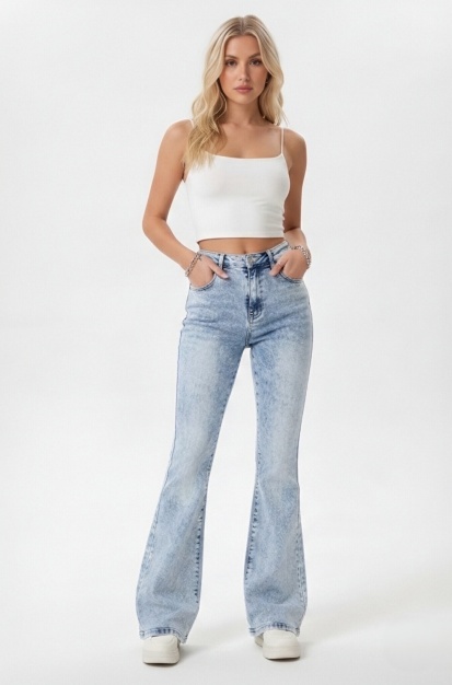 Vintage Cargo Flare Jeans Women Light Wash High Waist Utility Pocket Denim Pants US Ready Stock