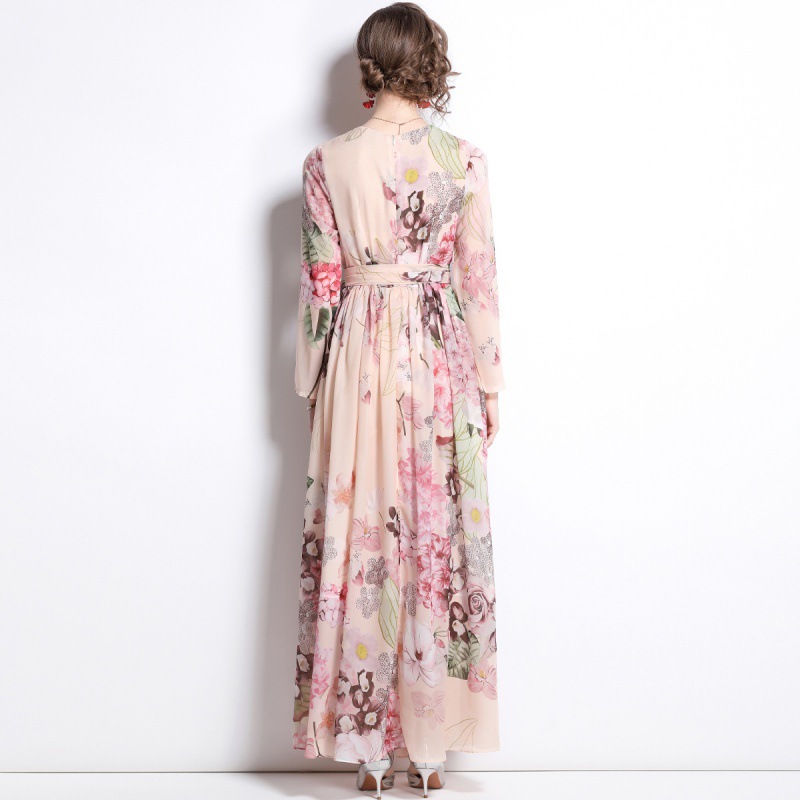 Chiffon Print Long Sleeve Swing Dress