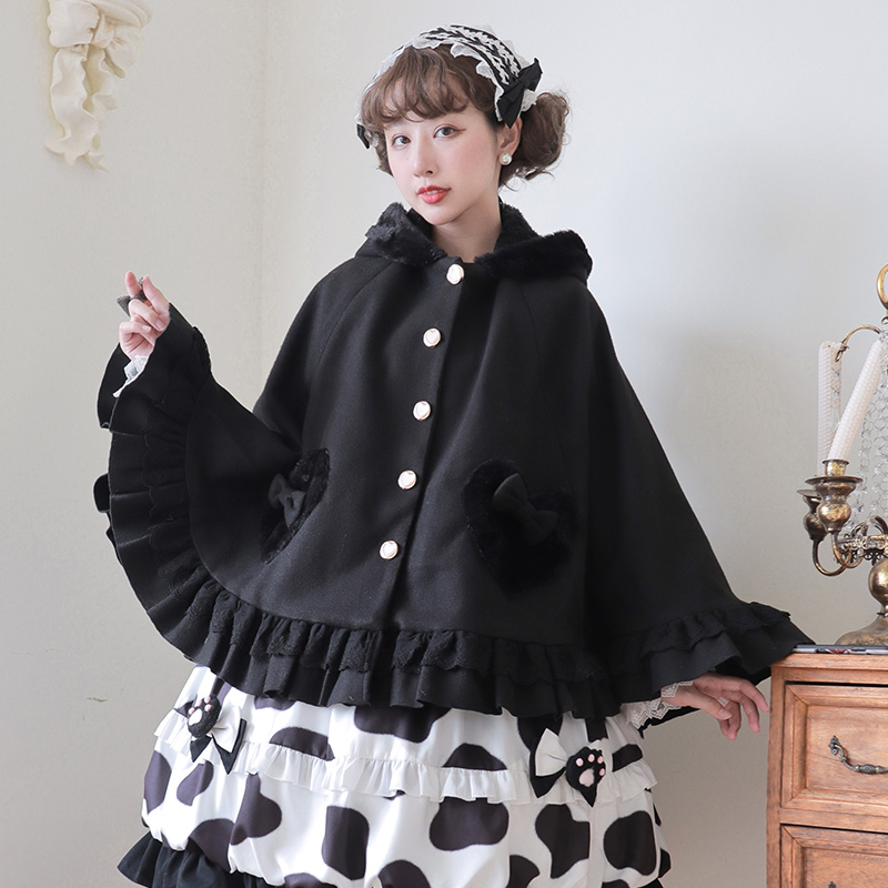 Women's Sweet Harajuku Plus Plush Bunny Ears Bow Cloak