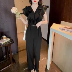 Women's Fashion Temperament Pure Color Jumpsuit - Black - View 1