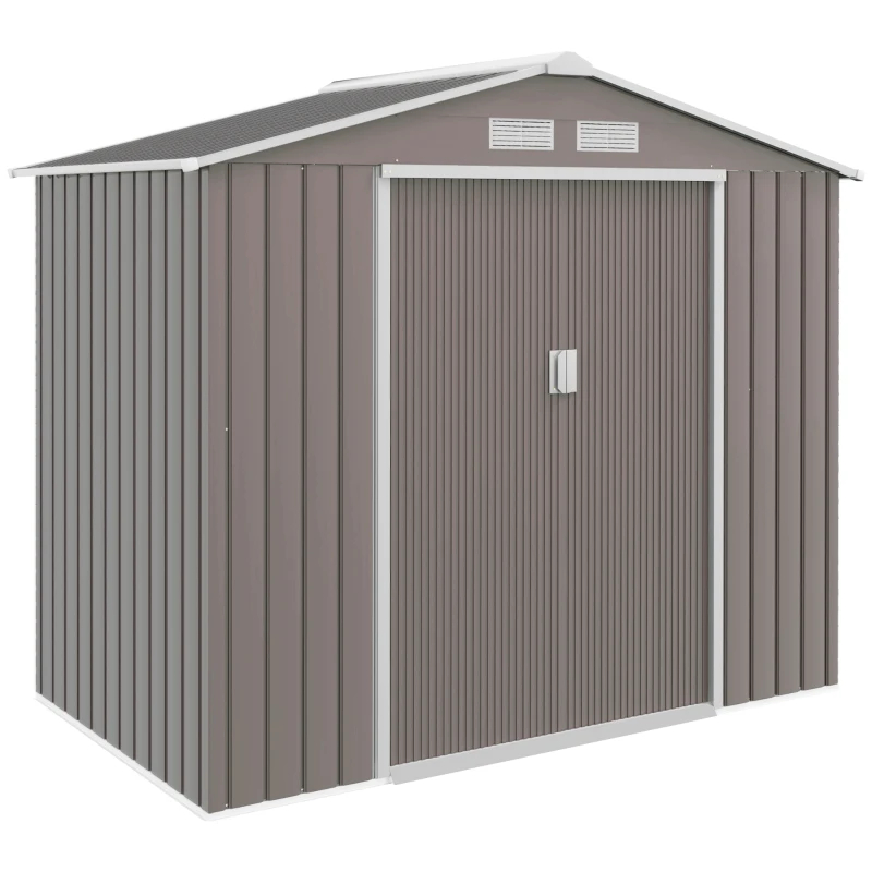 7' X 4' Outdoor Storage Shed, Garden Tool Metal Shed With Foundation Kit, Double Lockable Door, Air Vents And Sloping Roof, For Backyard, Patio, Lawn, Gray