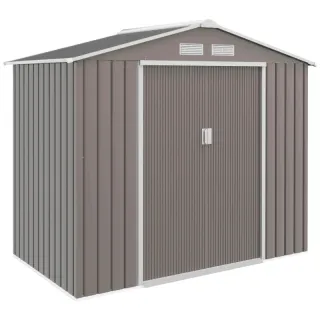7' X 4' Outdoor Storage Shed, Garden Tool Metal Shed With Foundation Kit, Double Lockable Door, Air Vents And Sloping Roof, For Backyard, Patio, Lawn, Gray Multiple Packages