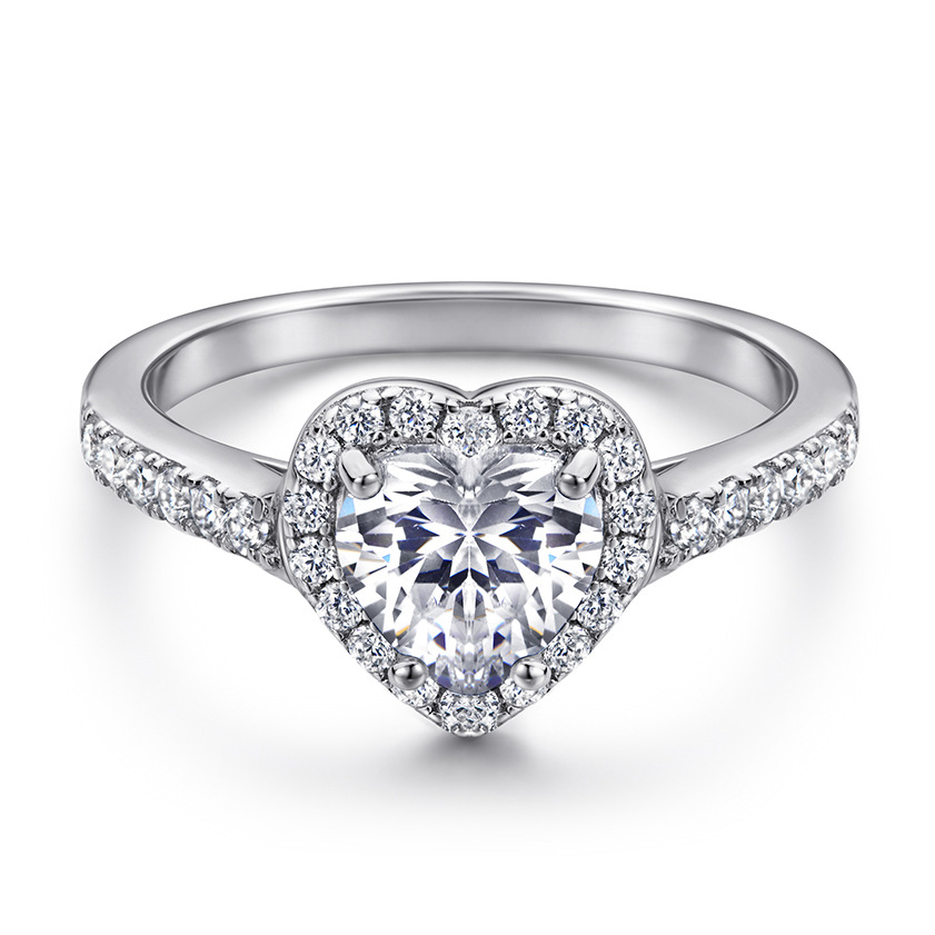 Simulation Diamond Ring Female S925 Sterling Silver Inlaid Zircon Heart-shaped Ring