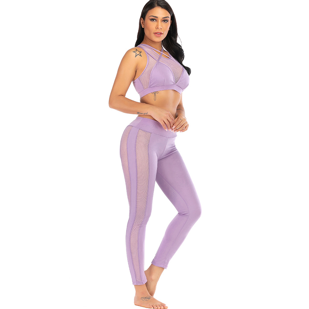 Sexy Mesh Cross-Strap Hollow Yoga Suit for Women
