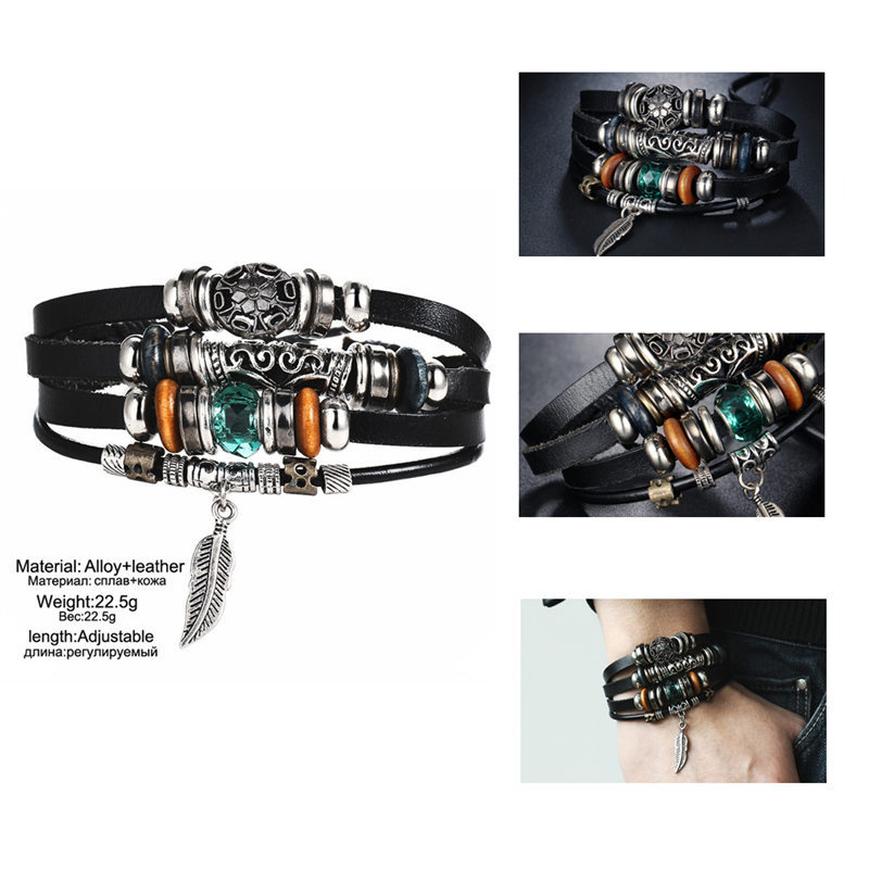 Title 2, Pulsera de cuero artificial vintage punk con cu...