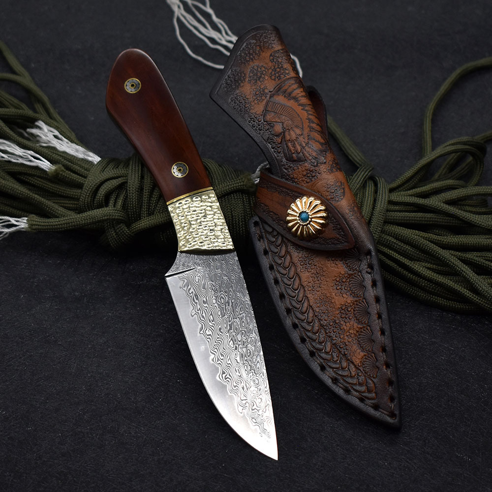 Title 5, Small Straight Knife Damascus Steel Carry-on Hi...