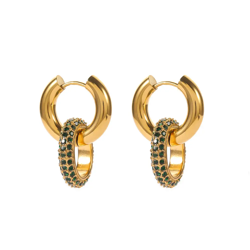 Beccarite Inlaid Removable Titanium Steel 18K Gold Earrings