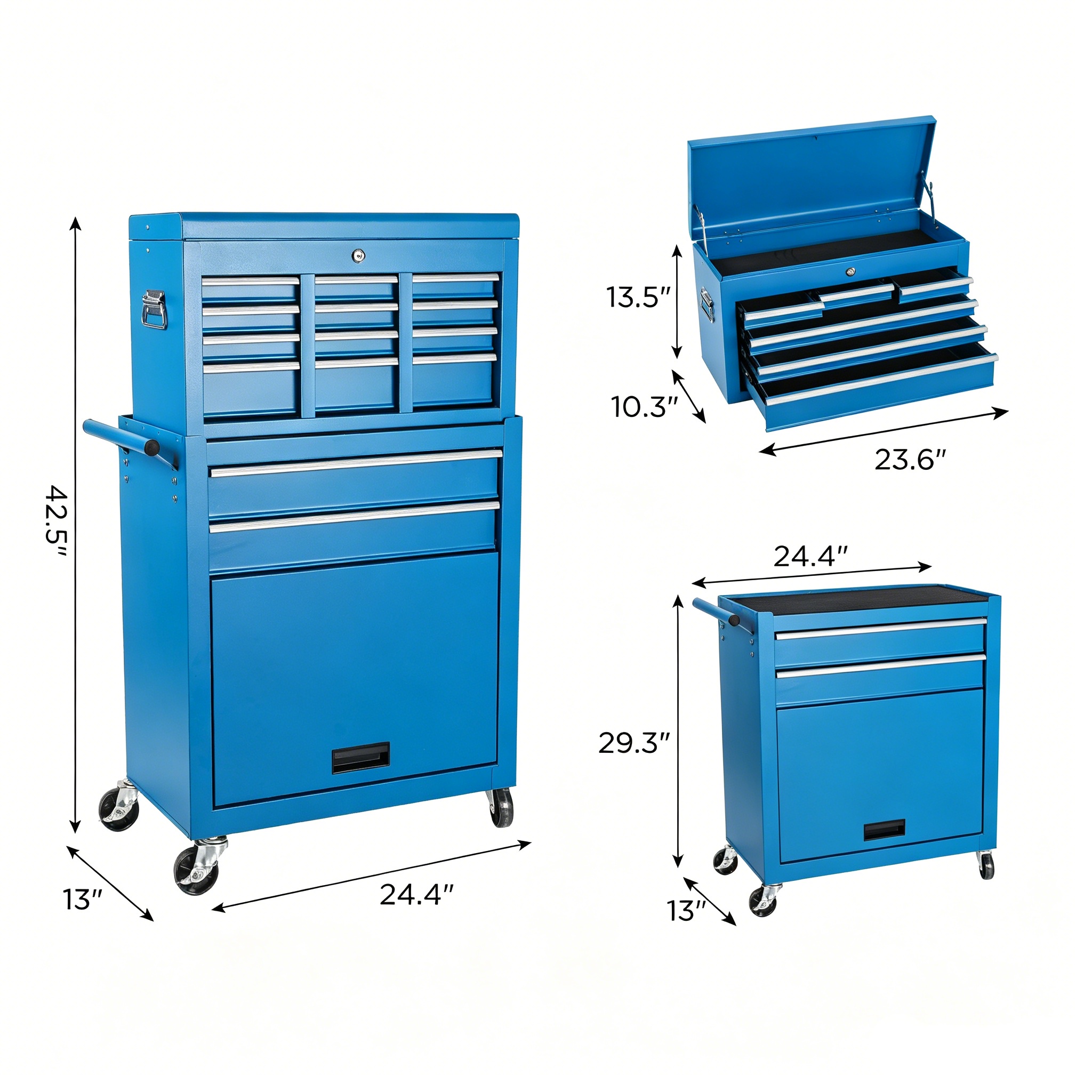 Tool Chest, 8-Drawer Rolling Tool Storage Cabinet With 2 In 1 Detachable Top Tool Box, Lockable Wheels, Metal Tool Cart For Garage 5