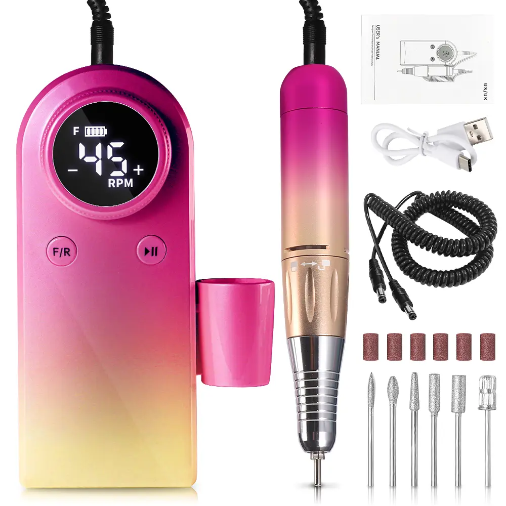 45000RPM Professional Nail Drills Kit With 6 Drill Bits, Portable Electric Nail Drill For Acrylic Nails Gel Polishing Removing, Rechargeable Nail File Machine F