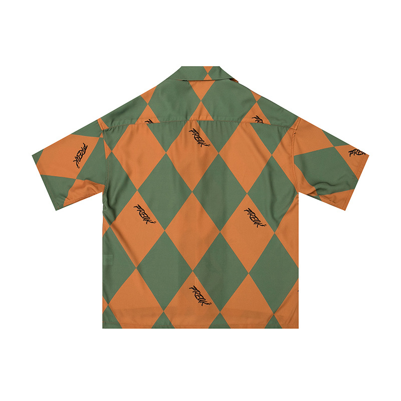 Diamond Check Asymmetric Hawaiian Half Sleeve Shirt
