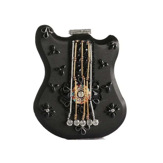 New Trend Violin Shaped Dinner Bag Bead Embroidery Black - Shop at LoveMi