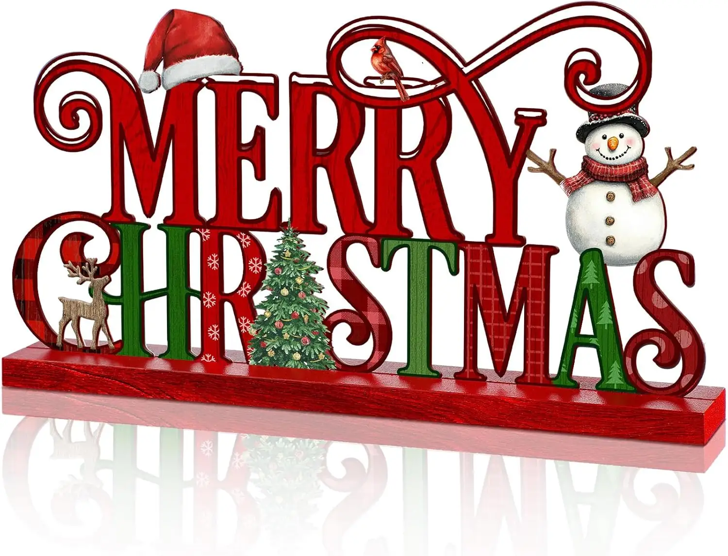 Metal Merry Christmas Sign, 11.8 Inch Red