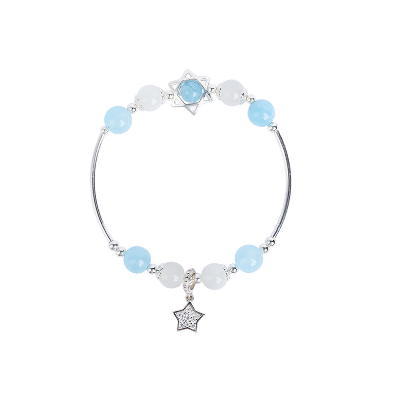 Natural Aquamarine White Moonstone Bracelet Female Sterling Silver Sea Star Transit Blue Crystal Girlfriend Bracelet