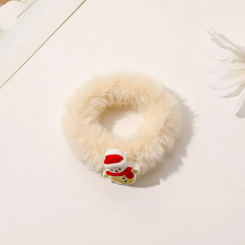 Cute Rabbit Furry Hair Ring Festive Atmosphere - Snowman
