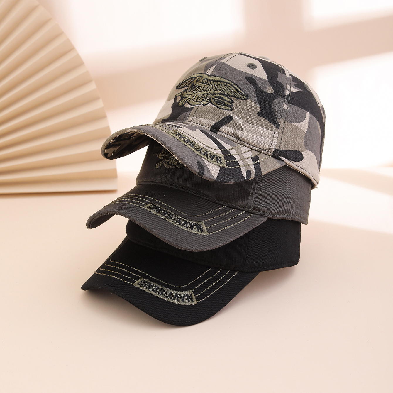 Spring And Autumn Fashion Patchwork Embroidered Letter Baseball Cap, Military Style Outdoor Versatile Straw Hat