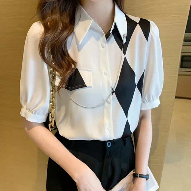 Summer New Style Printed Short Sleeved Chiffon Shirt Blouse White - Shop at LoveMi