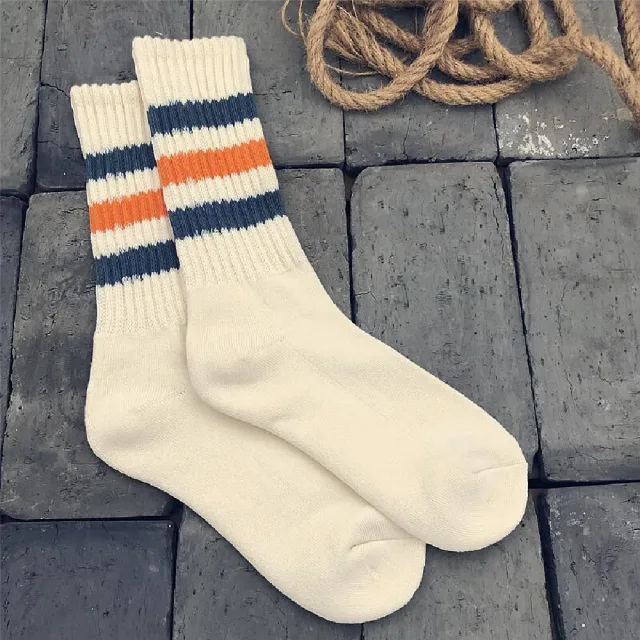 Japanese Men's Cotton Towel Long Socks Blue Stripes - Shop at LoveMi