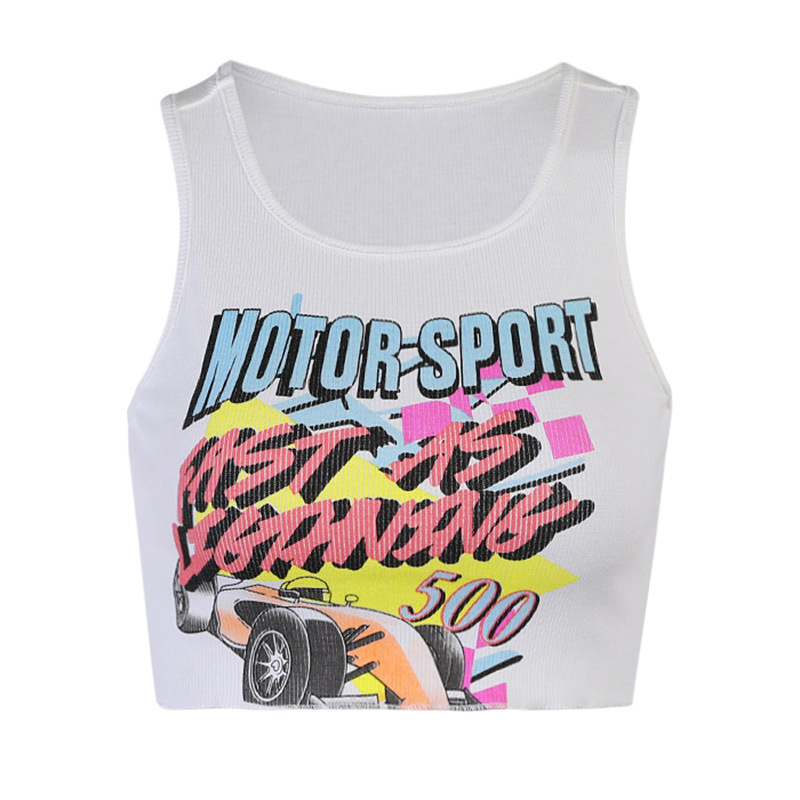 Title 3, Super Short Vest Comic Print Short Sleeve Women