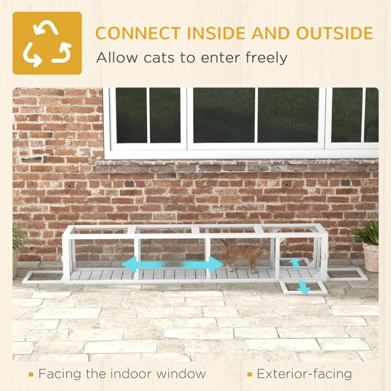 Wooden Cat Run With Weather Protection, Connecting Inside And Outside