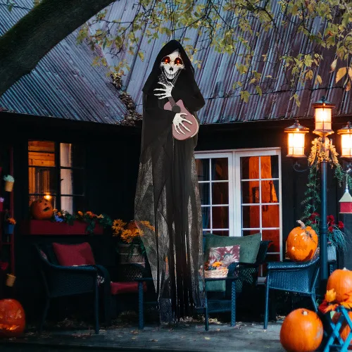 HOMCOM 4.3 Outdoor Halloween Decoration Animatronic Guitar playing Grim Reaper, Sound And Motion Activated Animated Prop With Light Up Eyes Guitar ... Black - Shop at LoveMi