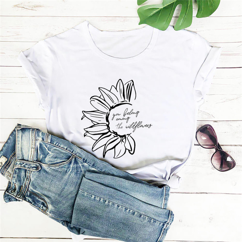 You Belong Among The Wildflower Crew Neck Short Sleeve White - Shop at LoveMi